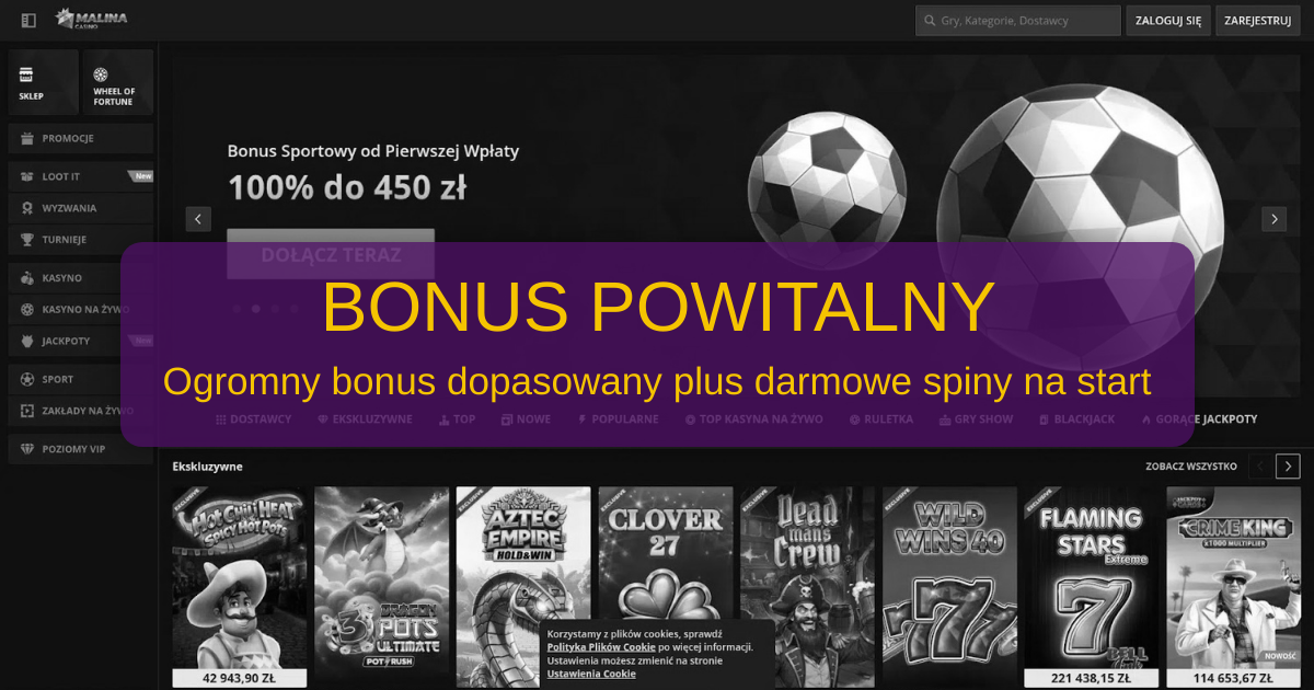 Malina Casino i bonus powitalny do 2250 zł